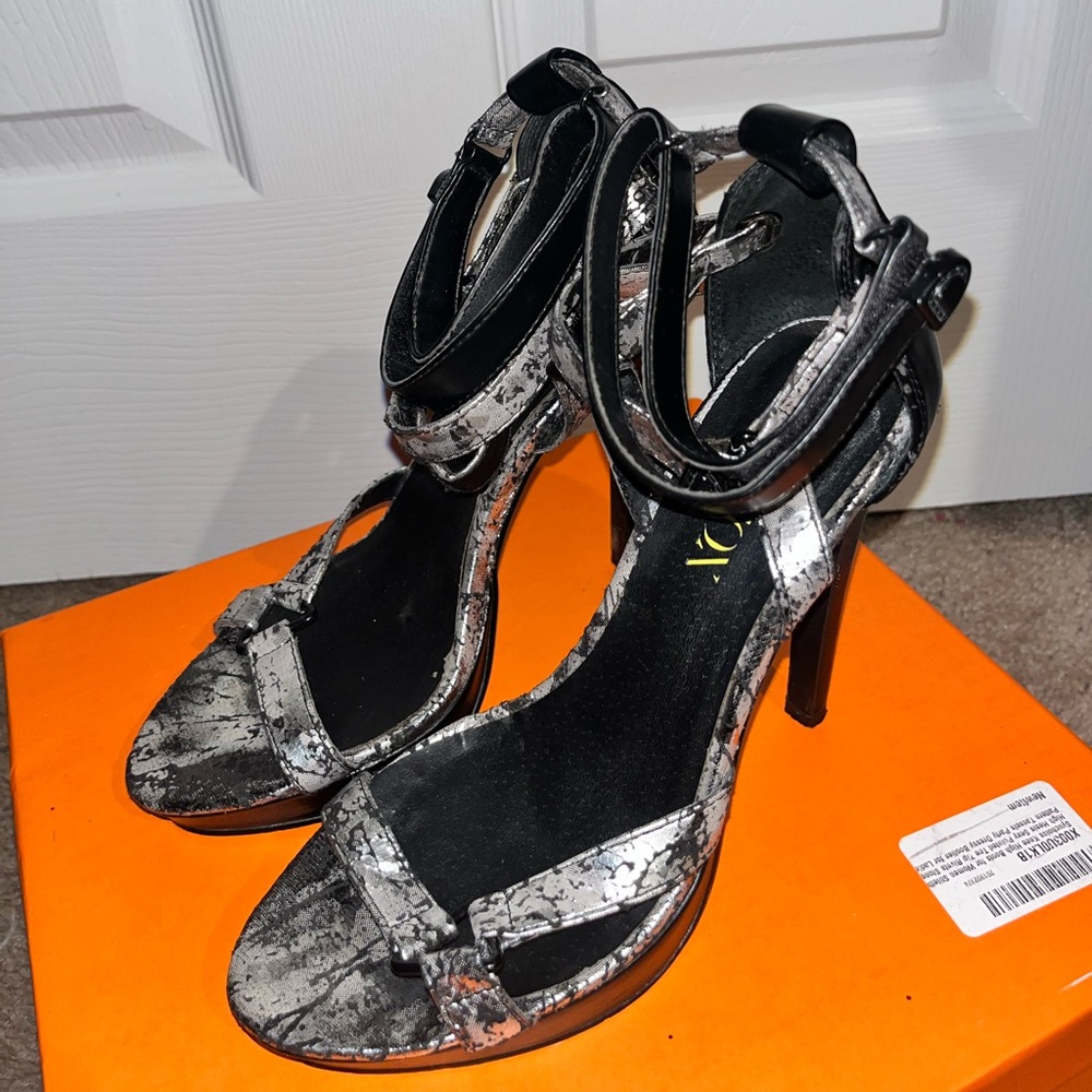 Paper fox open toe ankle strap stiletto